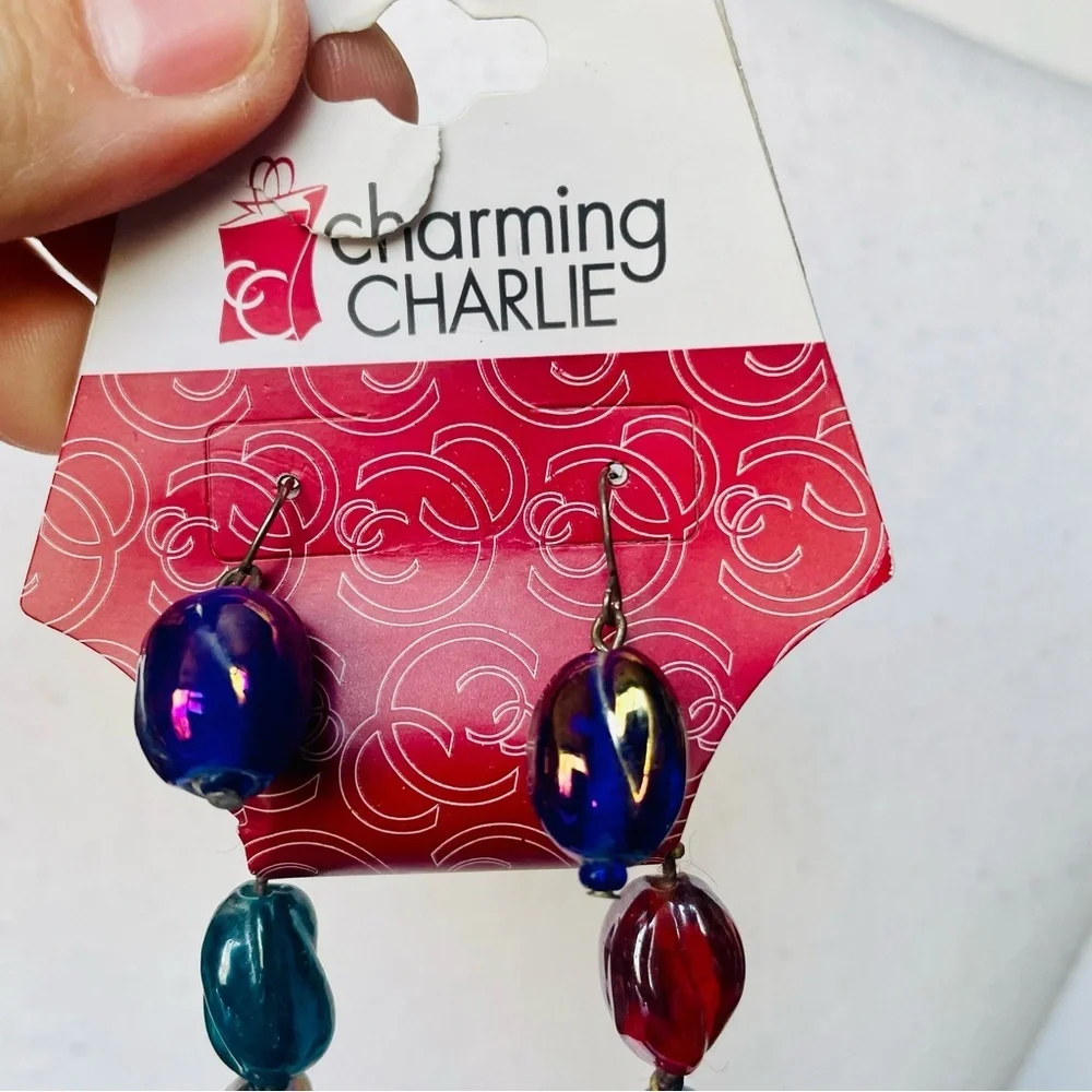 Charming Charlie Multicolor Glass Beaded Long Necklace and Earring Set NWT